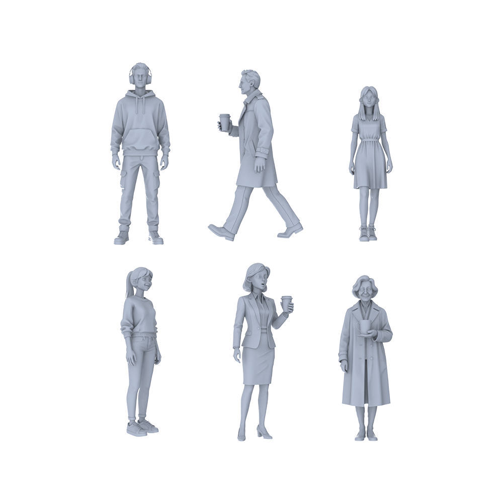 Yao's Studio LYTR242 Unpainted Modern Urban Men & Women 6-Pack, Miniature Diorama Accessories for Model Painters & Scene Enthusiasts Miniatures Diorama Resin Figures 3D Printed Resin Model Kit by SSMODEL