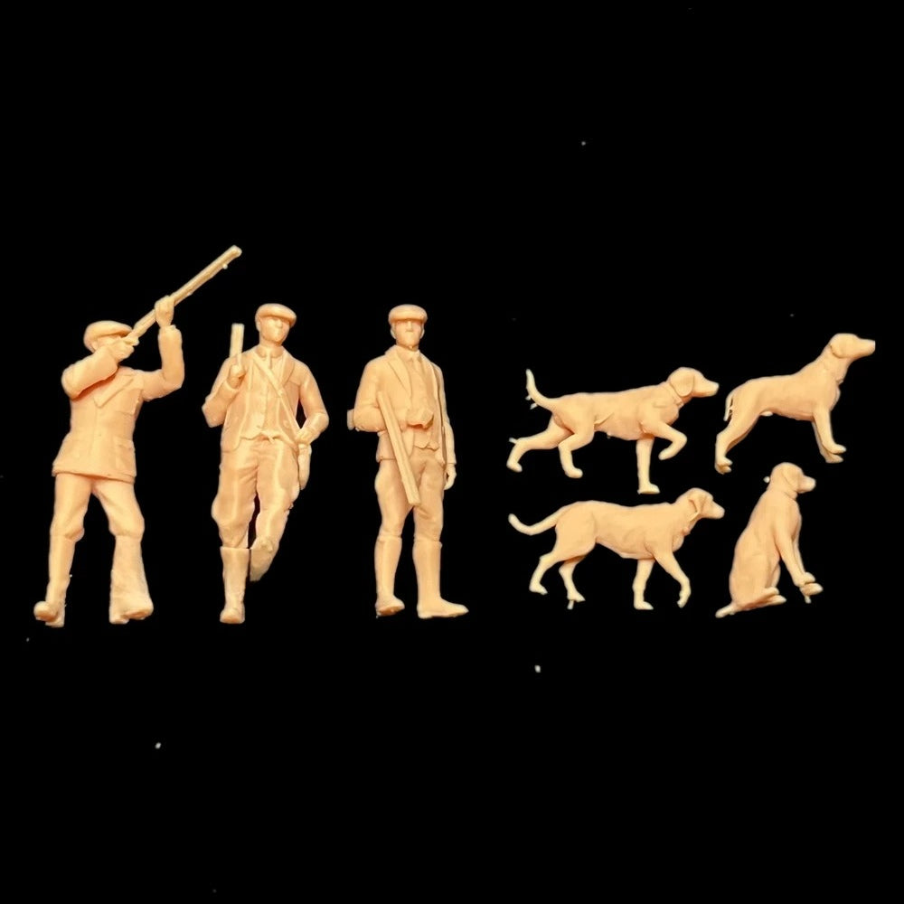 Three civilian hunters and three dogs during World War II LSSNO96 1/35/48/64/72/87/100/144