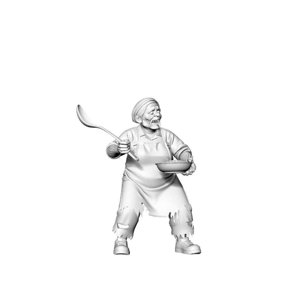 Detail view of MRY-SFW LYGR321 3D Printed Canteen Staff Zombies Set - Cook, Baker, Server, Cleaner Unpainted Model Kit Model