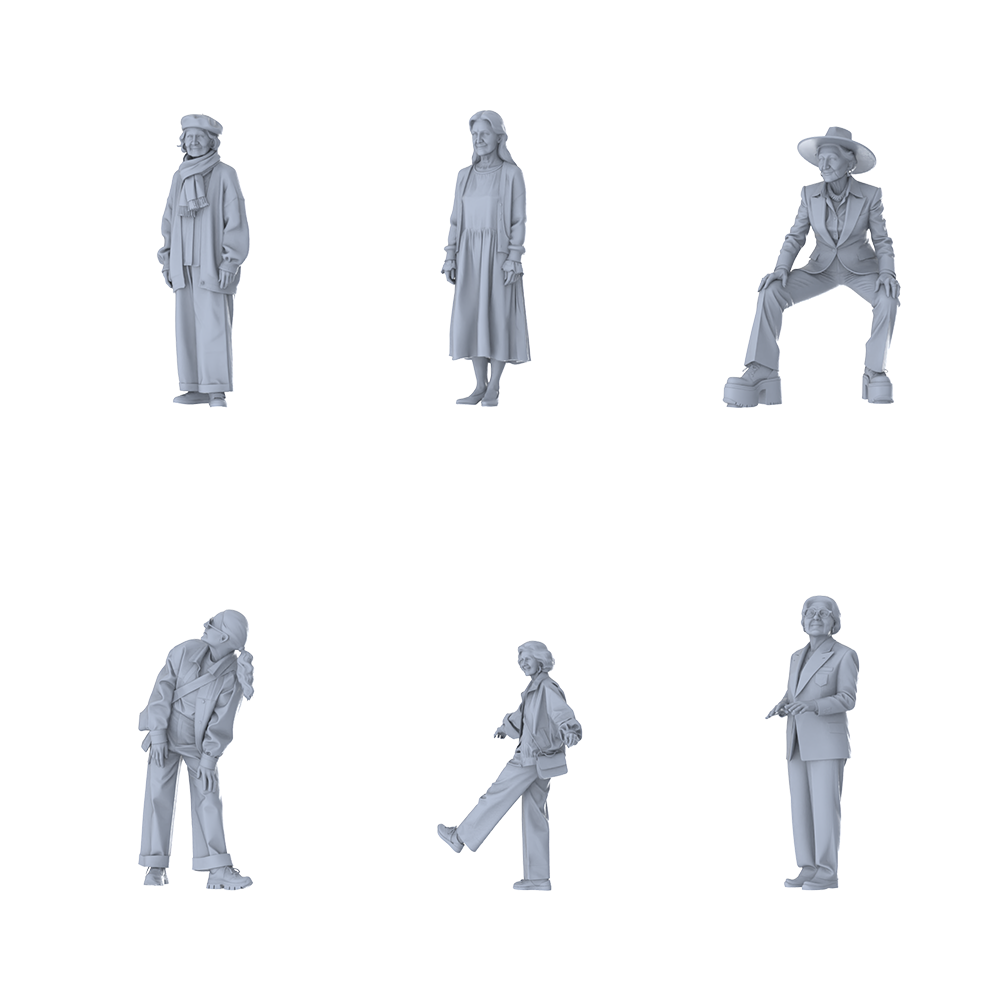 MRY-SFW LYTR637 Modern Trend Mix Style Elderly Female Multi-Pose Six-Person Set Miniature Car Diorama Figures Scene Props Accessories Resin 3D Printed Resin Model Kit by SSMODEL