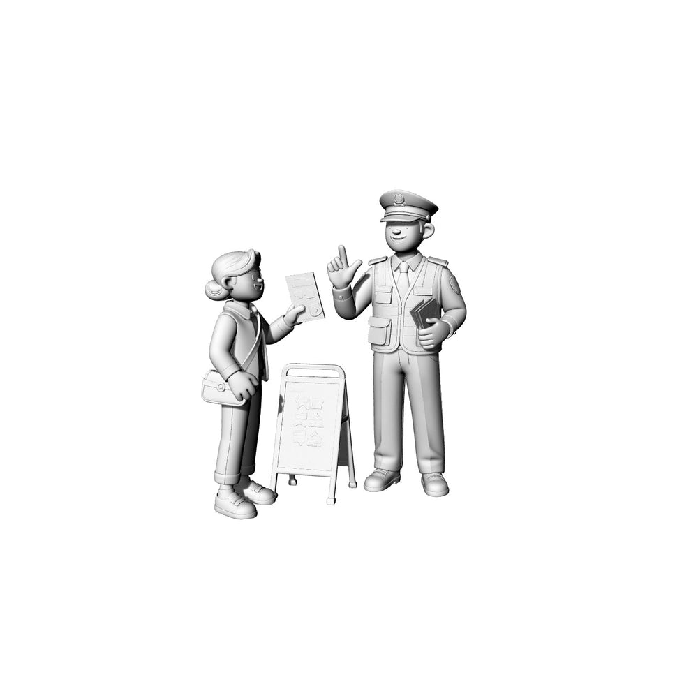 Detail view of Yao's Studio LYTR075  Traffic Police & Citizen 3D Print Model, Unpainted City Street Scene Figures, DIY Painting Kit 1set Model