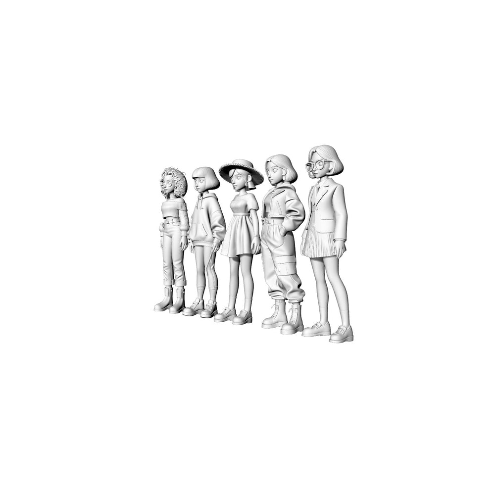 Detail view of Yao's Studio LYTR068  Trendy Girls Group 3D Print Model Set, 5-Style Unpainted Figures, DIY Painting Kit 1set Model