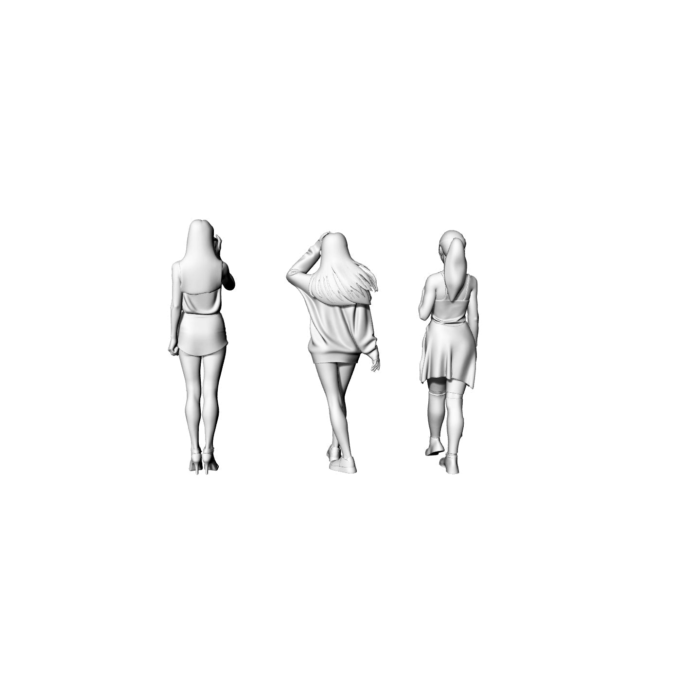 Detail view of Yao's Studio LYTR070  Urban Fashion Girls 3-Pack 3D Print Model, Unpainted Trendy Figures, DIY Painting Kit 1set Model