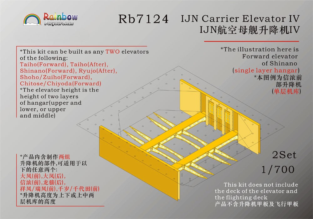 Rainbow Photo-Etched PE 1/700 IJN Carrier Elevator IV RB7124