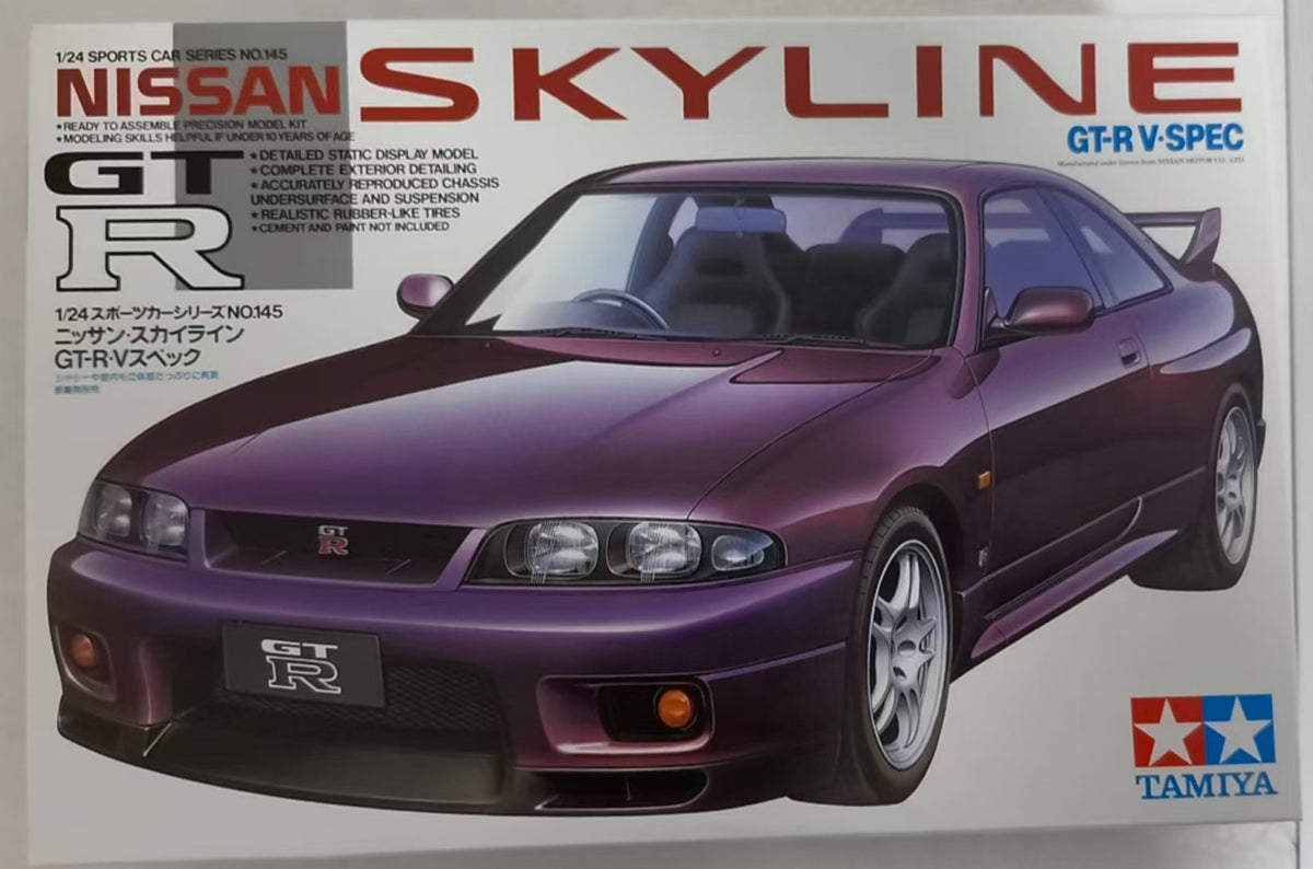 Tamiya 24145 1/24 Scale Model Sports Car Kit Nissan Skyline GT-R R33 V-Spec NIB — scale model kit
