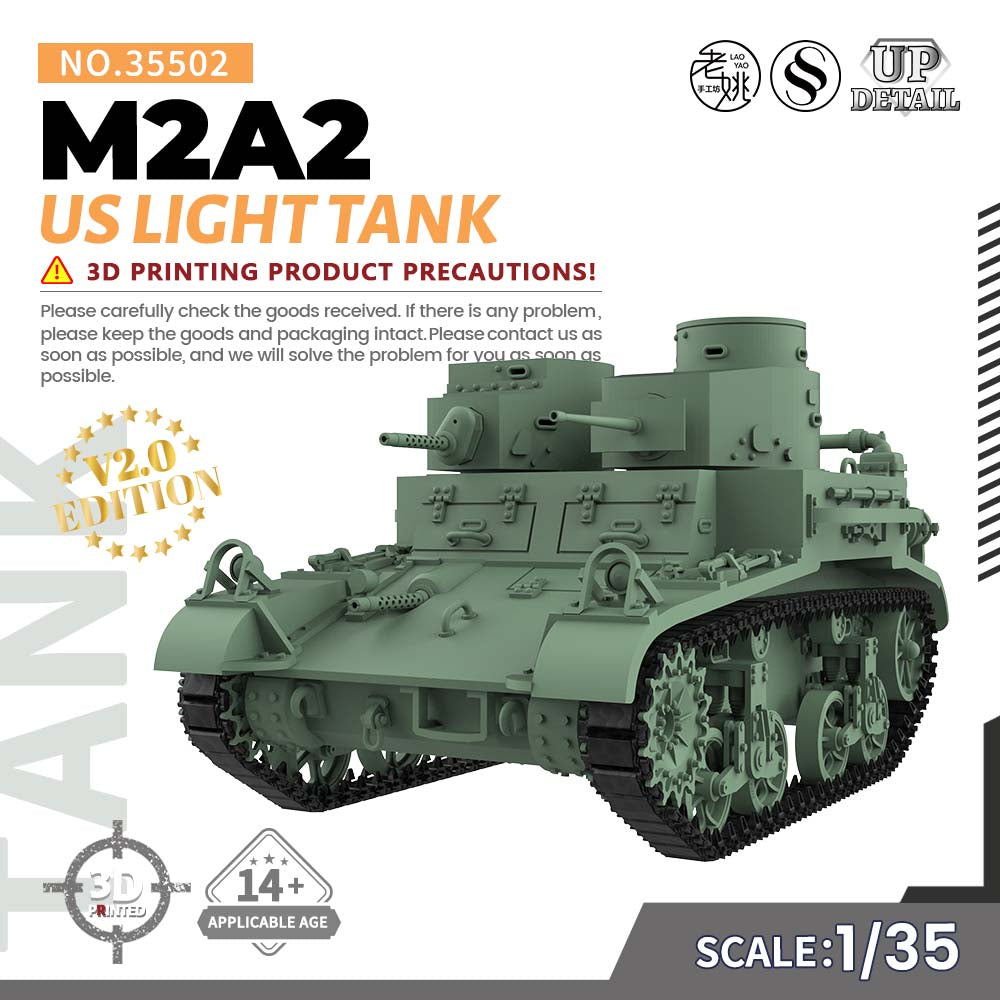 SSMODEL 502D  Finished Painted Military Model Kit US M2A2 Light Tank 3D Printed Resin Model Kit by SSMODEL
