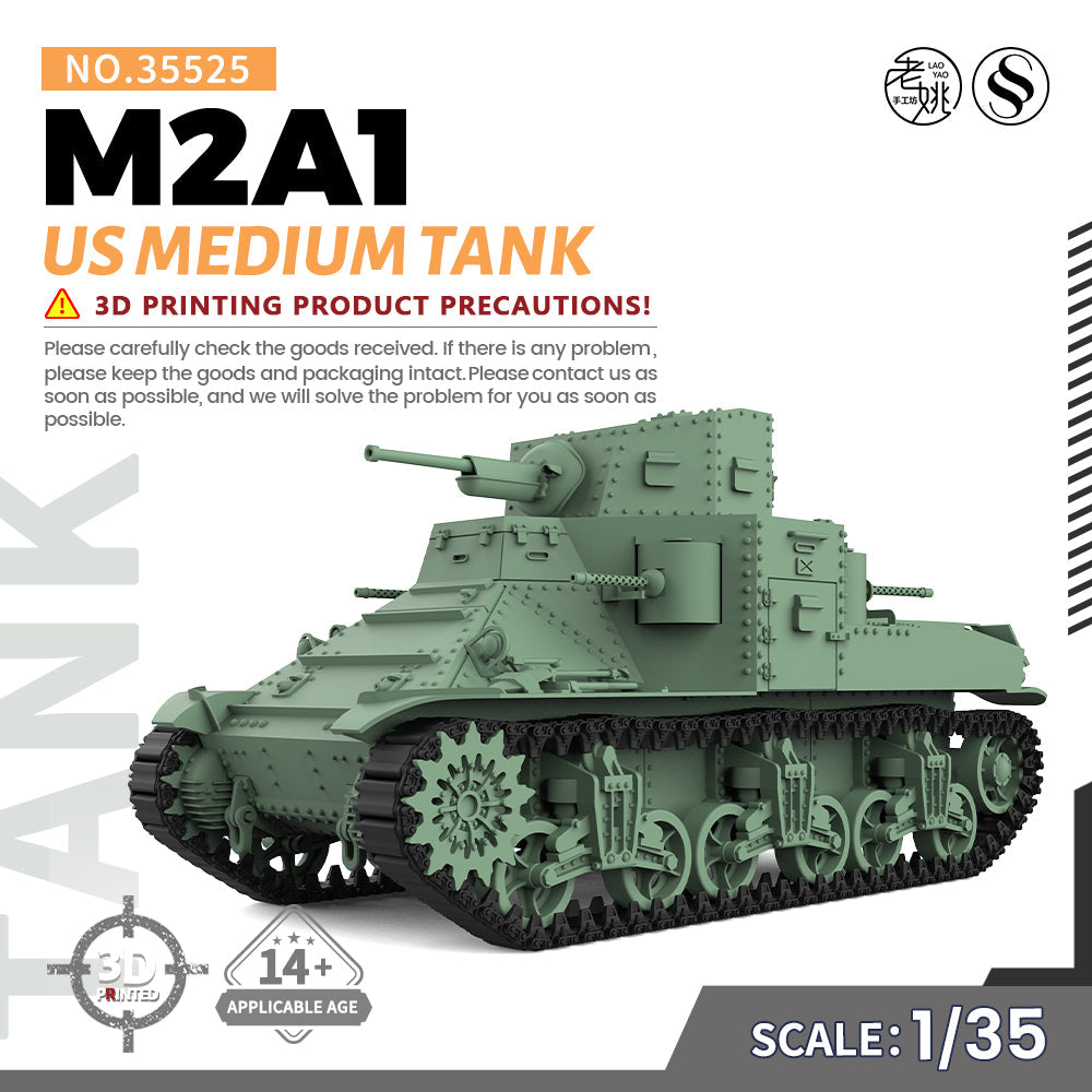 SSMODEL 525 Military Armoured Model Kit US M2A1 Medium Tank 3D Printed Resin Model Kit by SSMODEL