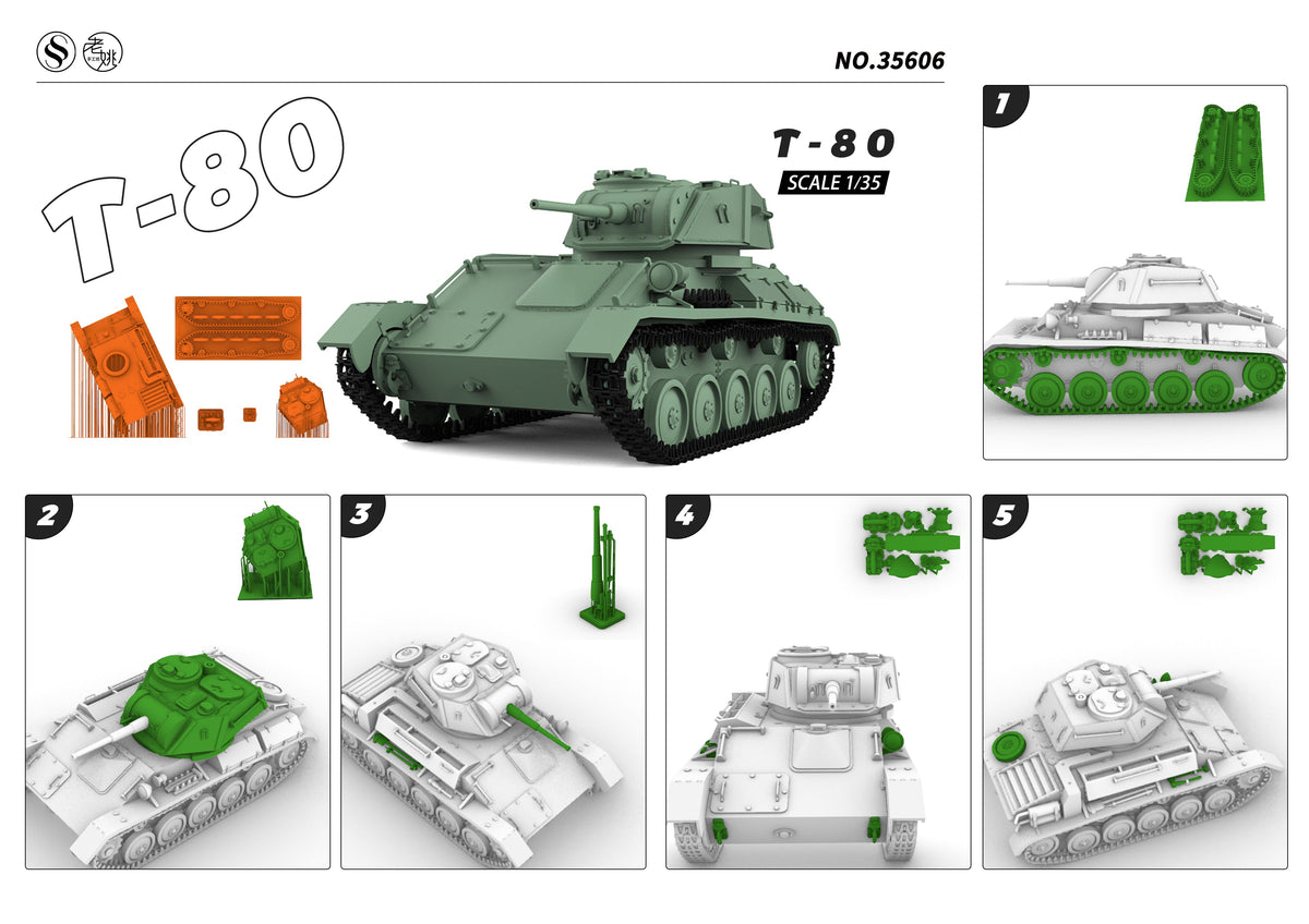 SSMODEL 606 Military Armoured Model Kit Soviet T-80 Light Tank — detail view 6