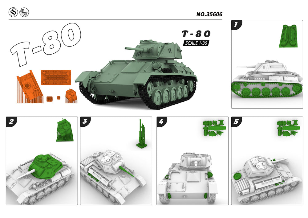Detail view of SSMODEL 606 Military Armoured Model Kit Soviet T-80 Light Tank Model