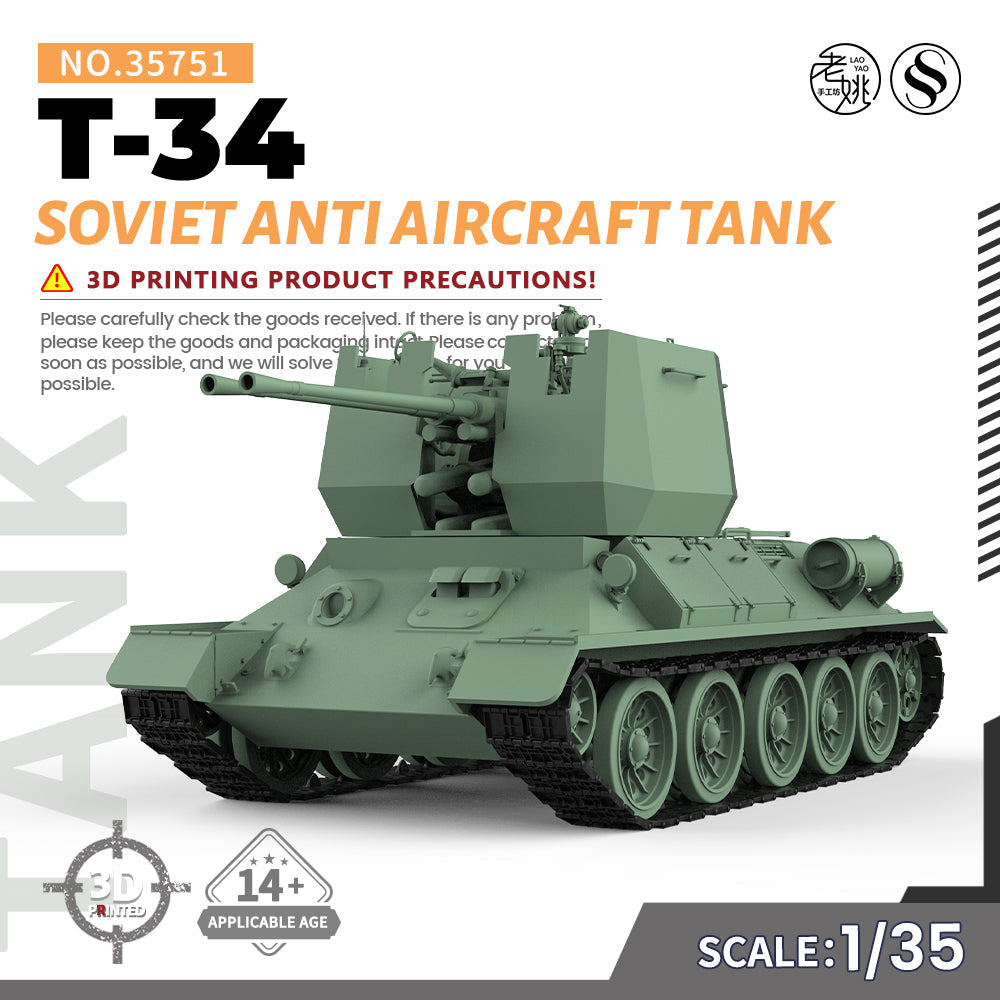 SSMODEL 751 Military Armoured Model Kit Soviet T-34 Anti Aircraft Tank 3D Printed Resin Model Kit by SSMODEL