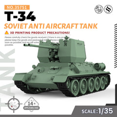 SSMODEL 751 Military Armoured Model Kit Soviet T-34 Anti Aircraft Tank 3D Printed Resin Model Kit by SSMODEL