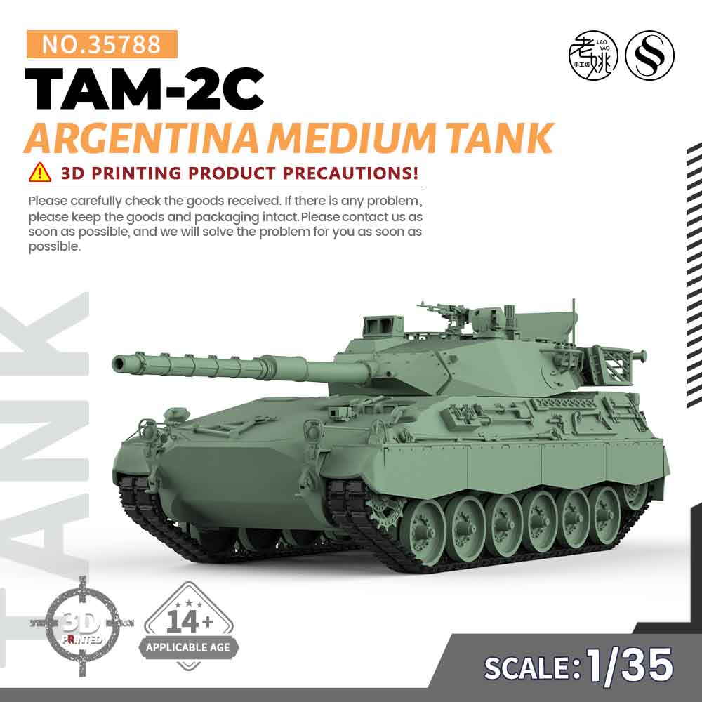 SSMODEL 788D Military Model Kit Argentina TAM-2C Medium Tank 3D Printed Resin Model Kit by SSMODEL