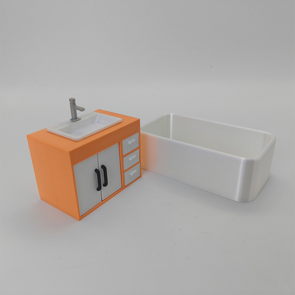 LYTP121003 1/12 Geometric Sweetness Spring Bathroom 3D Printing DIY Miniature Scenes Dollhouse Creative Decorations Desktop Scenarios Mini Models 12-Inch BJD OB Doll