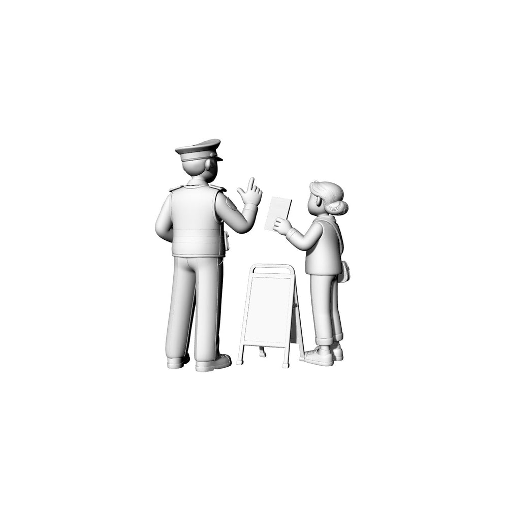 Detail view of Yao's Studio LYTR075  Traffic Police & Citizen 3D Print Model, Unpainted City Street Scene Figures, DIY Painting Kit 1set Model