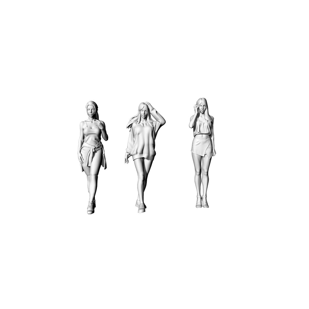 Yao's Studio LYTR070  Urban Fashion Girls 3-Pack 3D Print Model, Unpainted Trendy Figures, DIY Painting Kit 1set 3D Printed Resin Model Kit by SSMODEL