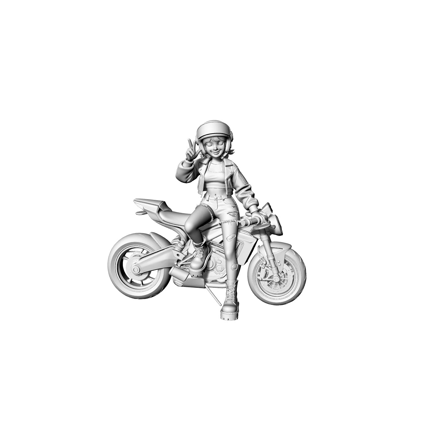 Detail view of Yao's Studio LYTR067  Trendy Female Biker 3D Print Model, Unpainted Motorcycle Girl Figure, DIY Painting Kit 1set Model