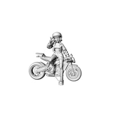 Detail view of Yao's Studio LYTR067  Trendy Female Biker 3D Print Model, Unpainted Motorcycle Girl Figure, DIY Painting Kit 1set Model
