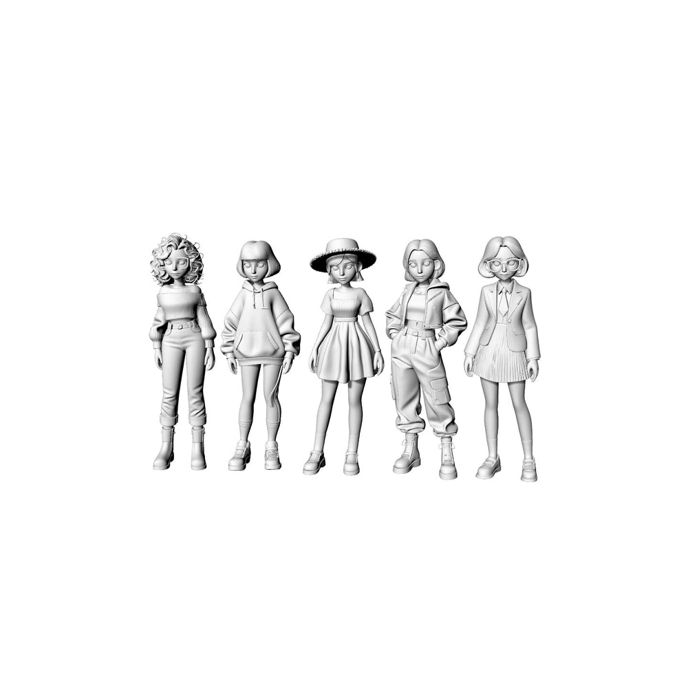 Detail view of Yao's Studio LYTR068  Trendy Girls Group 3D Print Model Set, 5-Style Unpainted Figures, DIY Painting Kit 1set Model