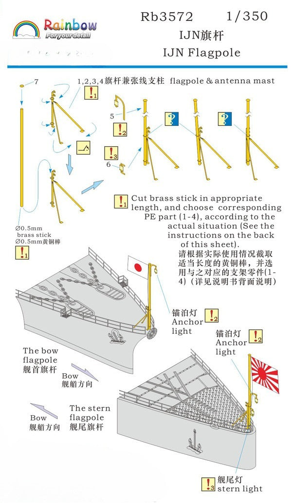 Rainbow PE 1/350 IJN Flagpole [1PE, 2 Brass sticks] RB3572