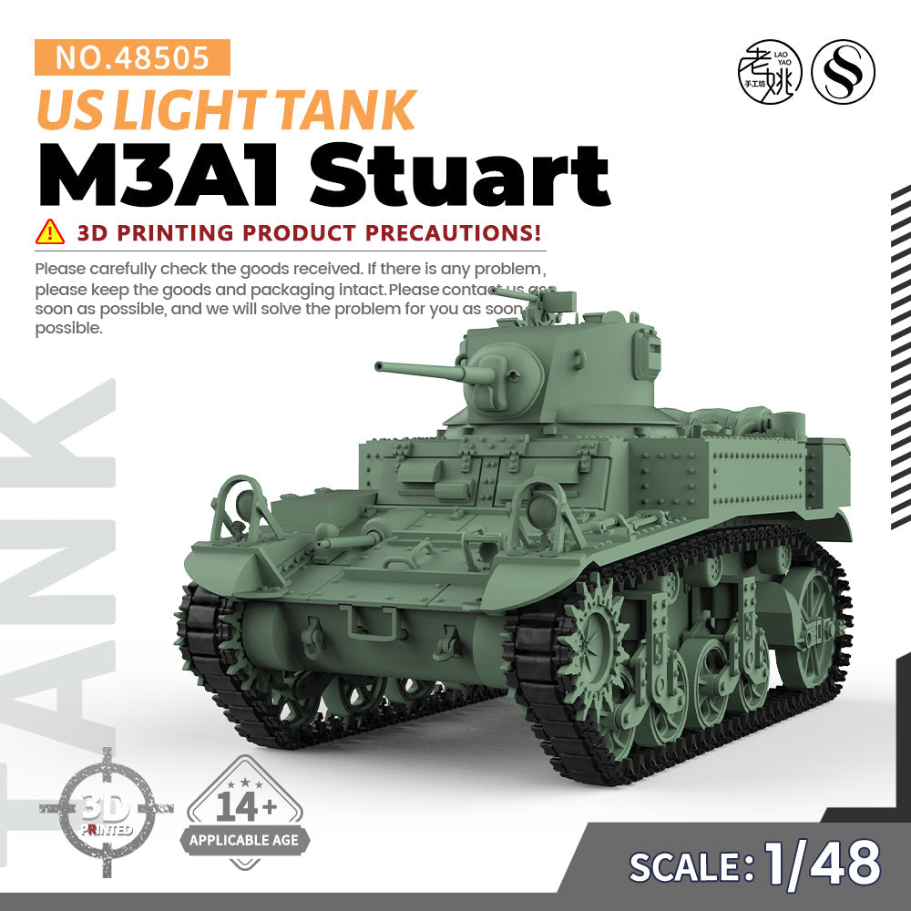 SSMODEL 505 Military Armoured Model Kit US M3A1 Light Tank 3D Printed Resin Model Kit by SSMODEL