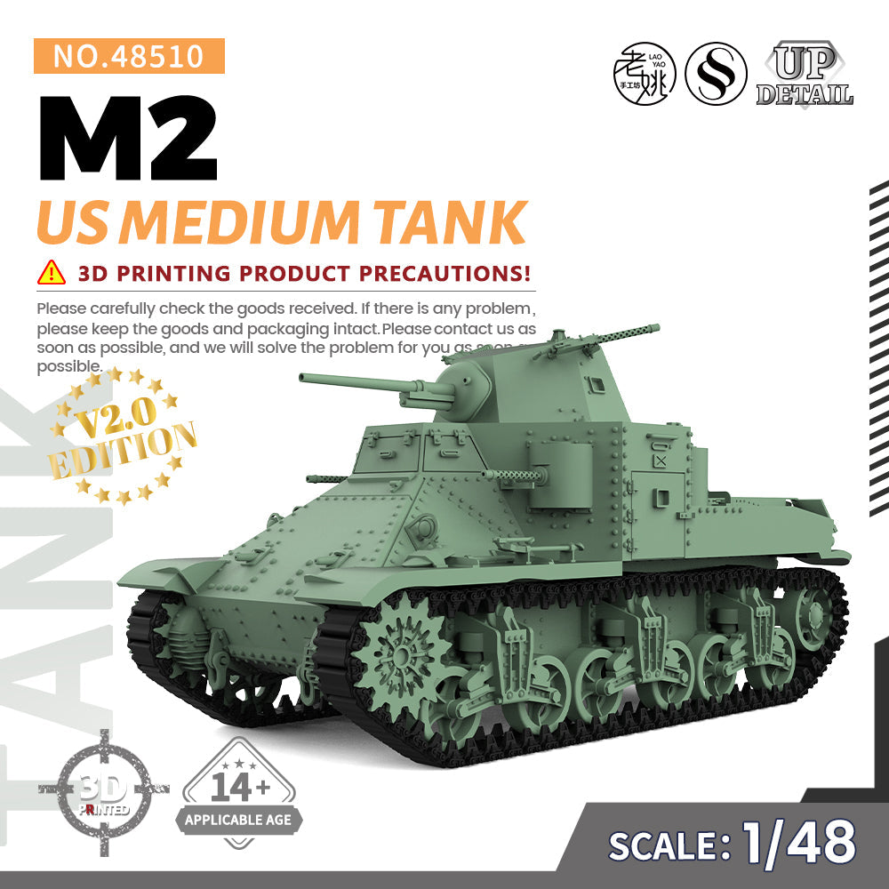 SSMODEL 510 Military Armoured Model Kit US M2 Medium Tank 3D Printed Resin Model Kit by SSMODEL