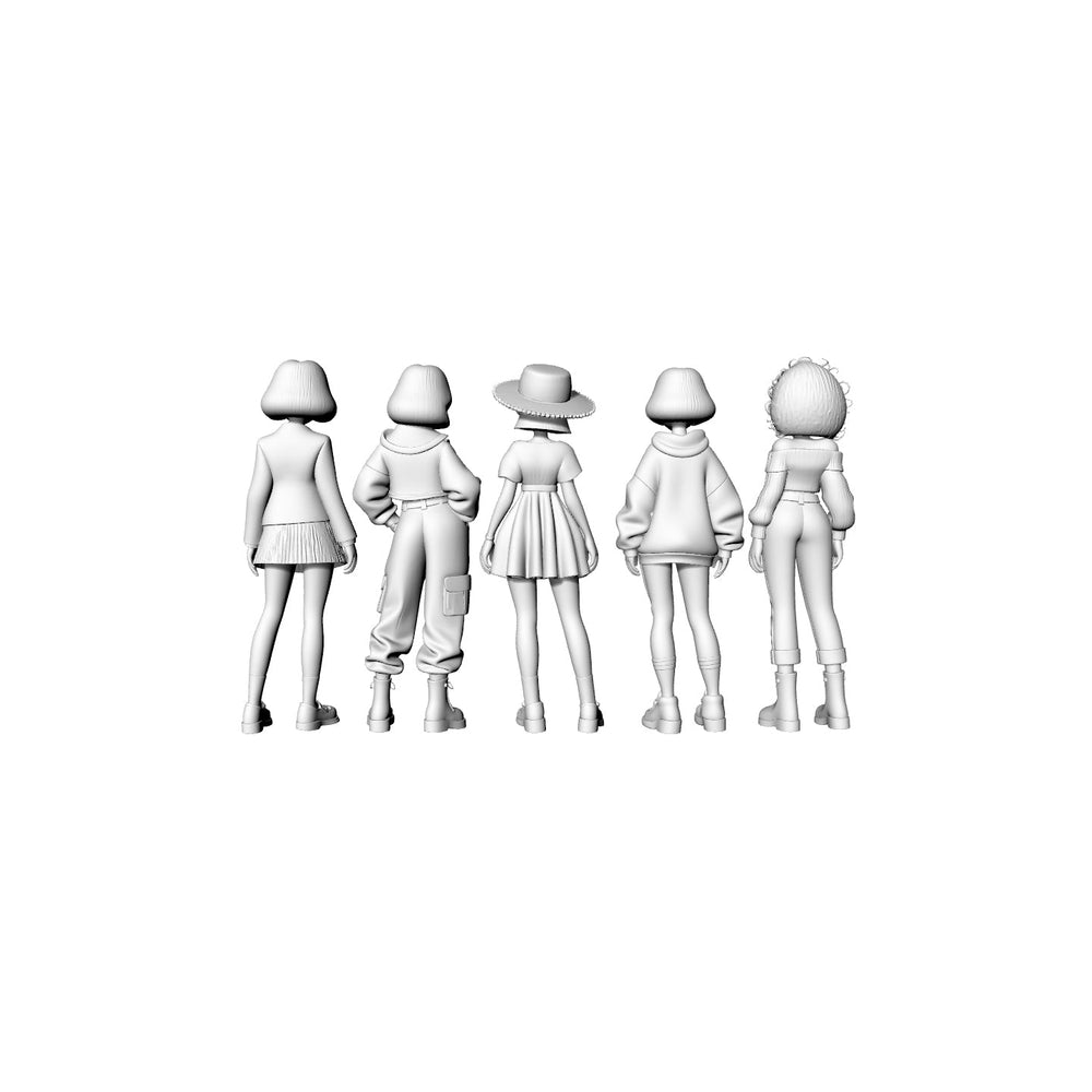 Detail view of Yao's Studio LYTR068  Trendy Girls Group 3D Print Model Set, 5-Style Unpainted Figures, DIY Painting Kit 1set Model