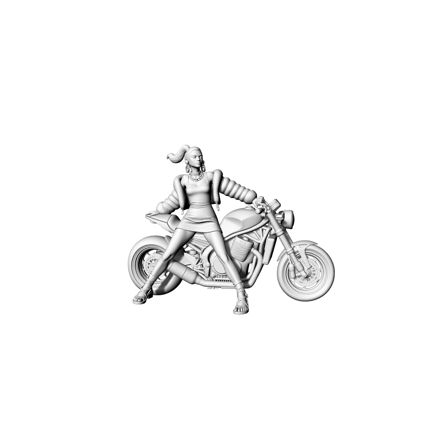 Detail view of Yao's Studio LYTR067  Trendy Female Biker 3D Print Model, Unpainted Motorcycle Girl Figure, DIY Painting Kit 1set Model
