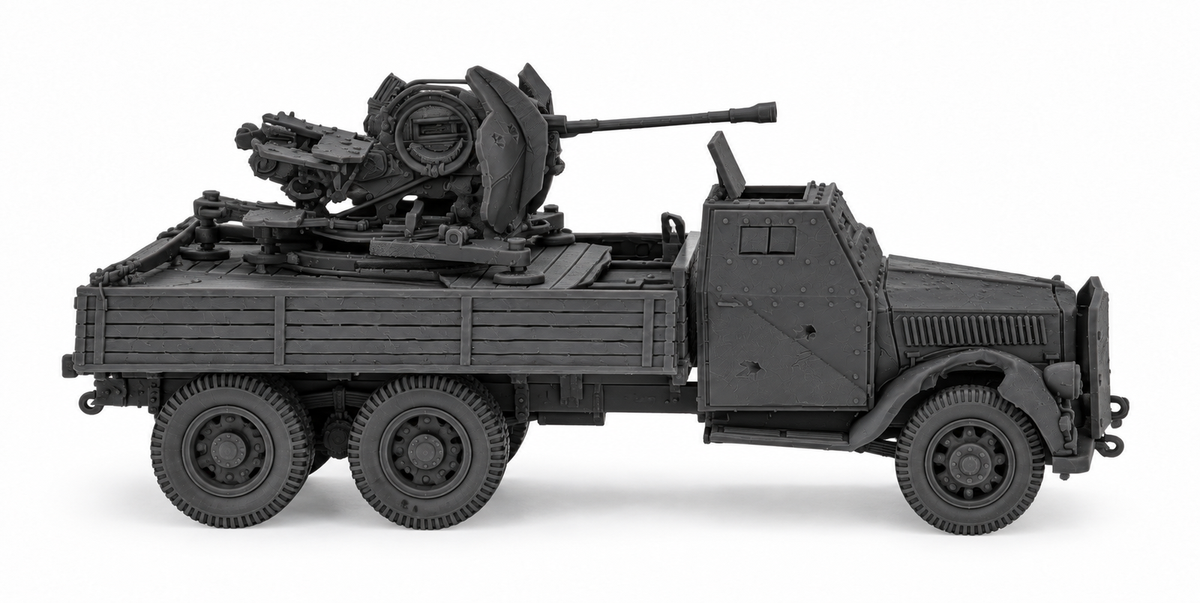 SSMODEL 1/72 1/144 Destroyed Opel Blitz 3t FLAK38 20mm armored cab MODEL TSS0652 — detail view 2