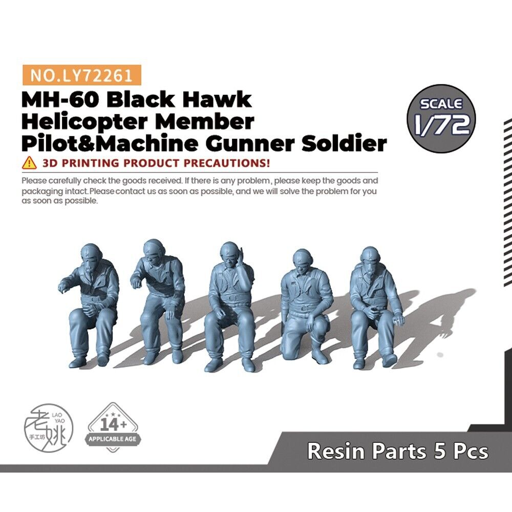 Yao's Studio LY72261 1/72 Model Upgrade Parts MH-60 Black Hawk Helicopter  Pilot&Machine Gunner Soldier 5pcs Main image