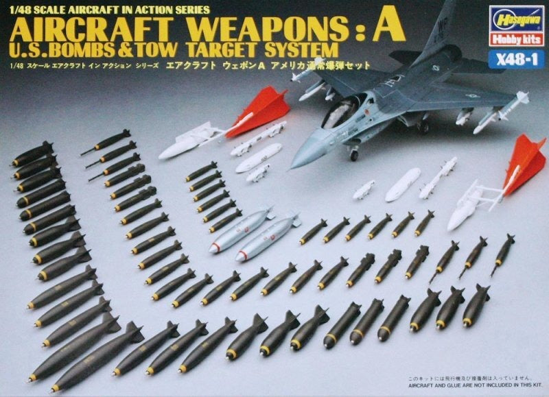 Hasegawa X48-1 1/48 Scale Model Aircraft Weapons:A U.S.Bombs & Tow Target System 36101