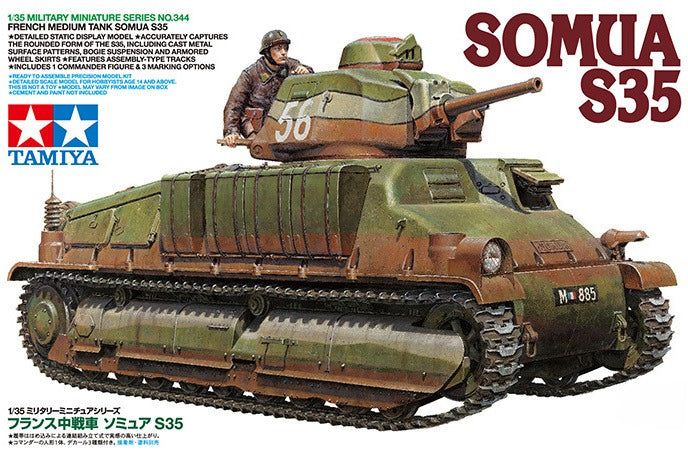 Tamiya 35344 1/35 Scale Model Kit WWII French Medium Cavalry Tank SOMUA S35 — scale model kit