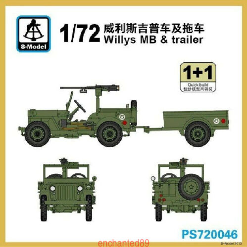 S-Model PS720046 1/72 Willys MB & Trailer 1+1 Plastic Model Kit Main image