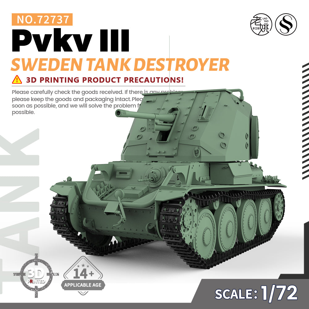 SSMODEL 737 Military Armoured Model Kit Sweden Tank Destroyer Pvkv III Main image