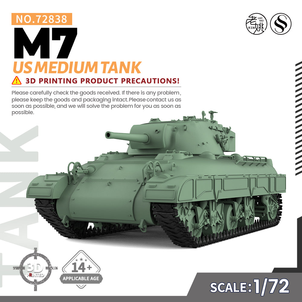 SSMODEL 838 25mm Military Model Kit US M7 Medium Tank — scale model kit
