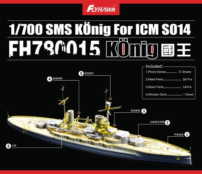Flyhawk FH780015 1/700 SMS Battleship Konig for ICM S014 — scale model kit