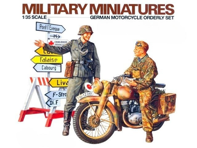 Tamiya 35241 1/35 Scale Military Model Kit German Soldier Motorcycle Orderly Set