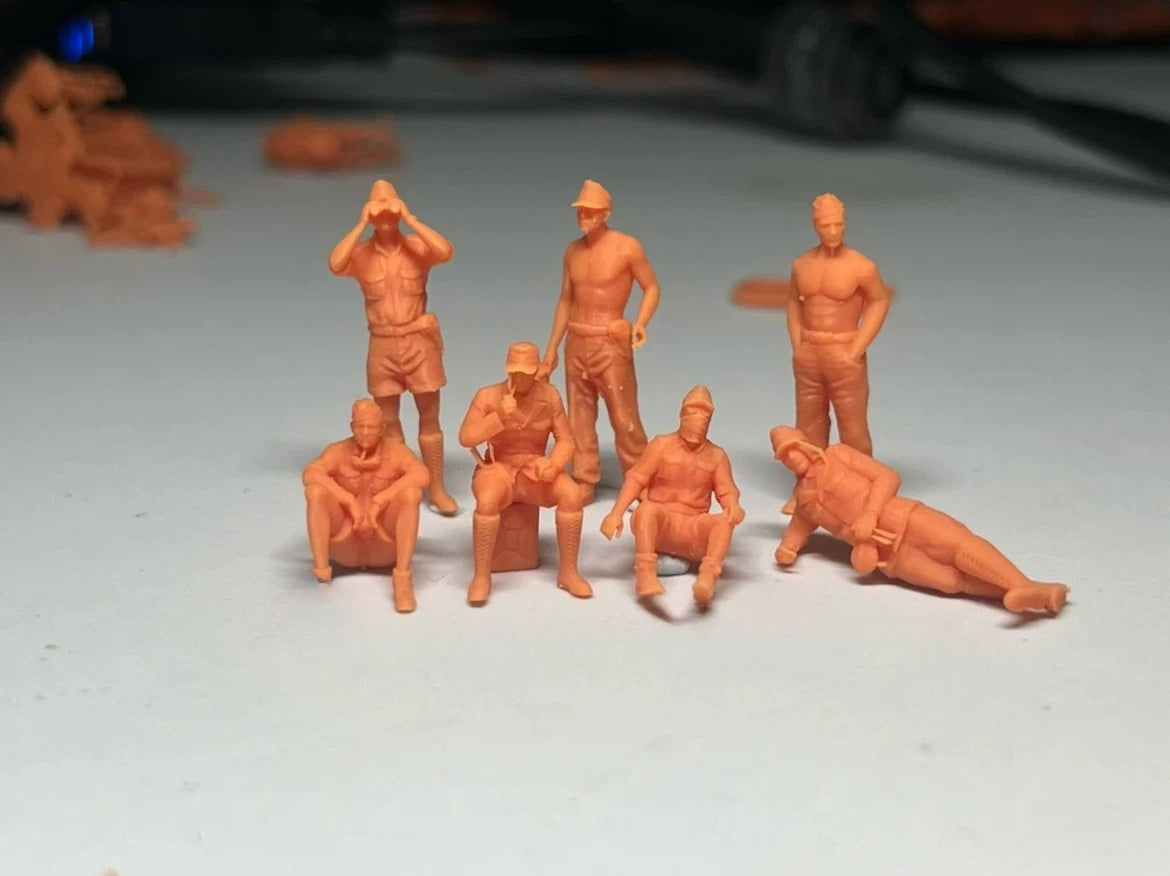 WWII North Africa Tank Troops: 72mm scale figures, set of 7. Can be made in various scales. LSSNo26 1/35/48/64/72/87/100/144