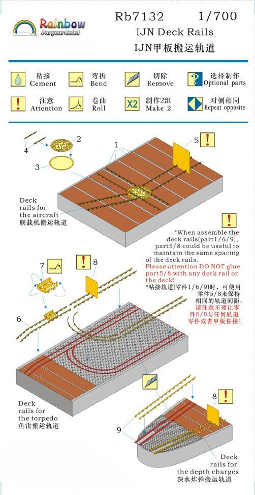 Rainbow PE 1/700 IJN Deck Rails (for aircraft, torpedo & depth charges) RB7132