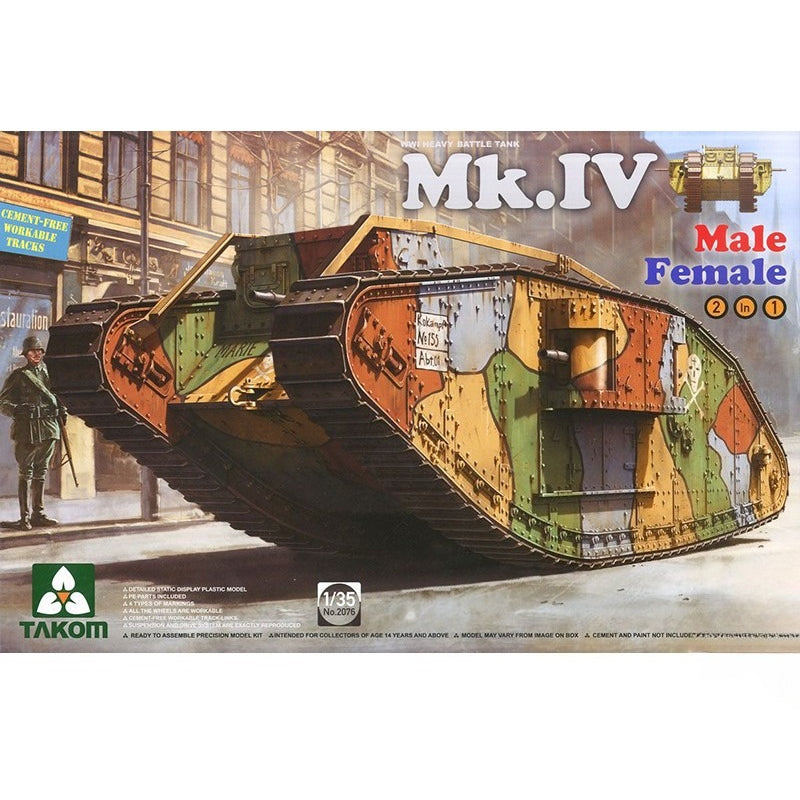 Takom 2076 1/35 WWI Heavy Battle Tank Mk.IV Male Female 2 in1 Plastic Model Kit — scale model kit