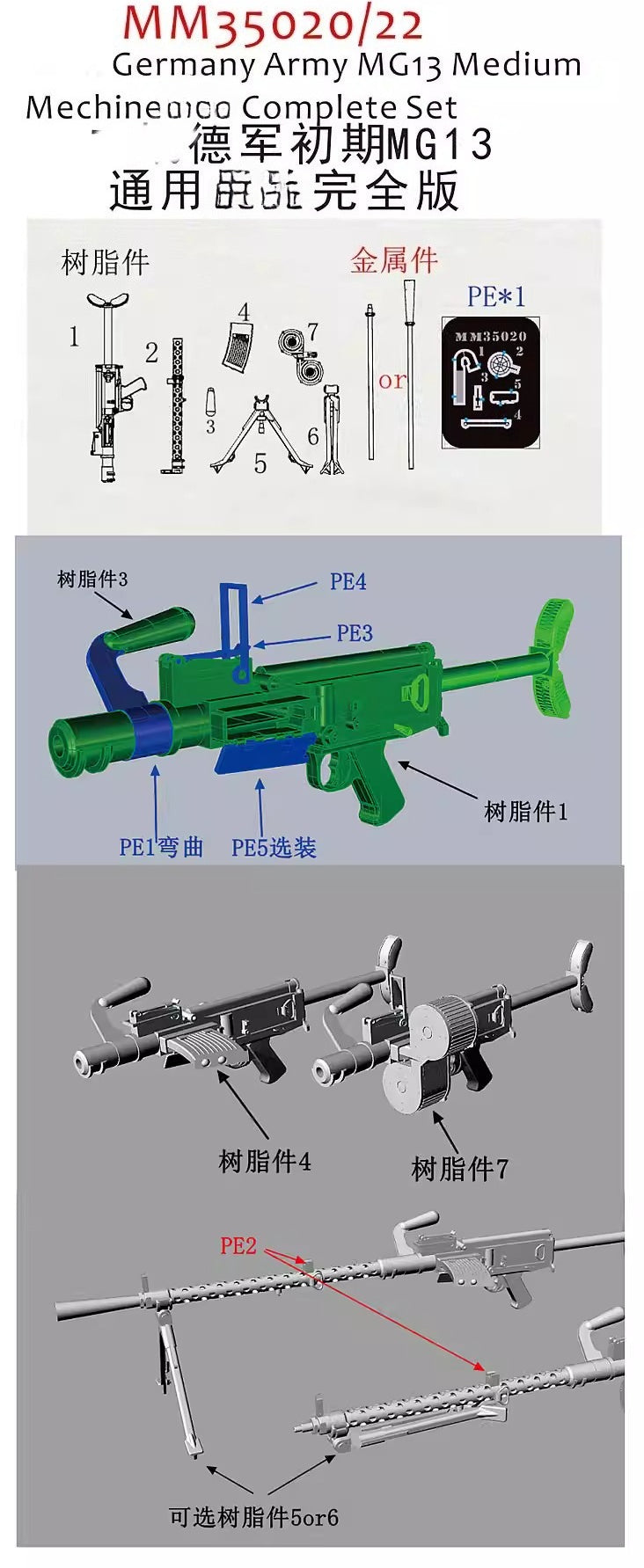 Fivestar MM35020 1/35 German earlystage MG13 generalpurpose machine complete version,style 1