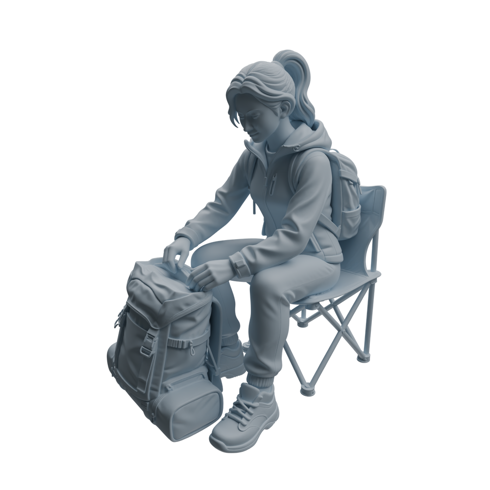 Detail view of MRY-SFW LYTR1028 Outdoor Backpack Organizing Female Character Modern Model 3 pcs Model