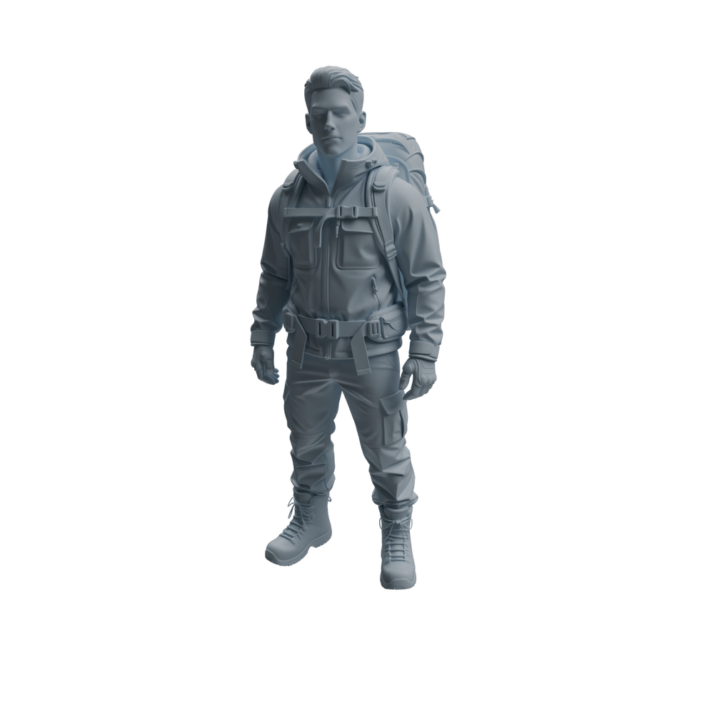 Detail view of MRY-SFW LYTR1031 Outdoor Backpacker Male Character Modern Model 3 pcs Model