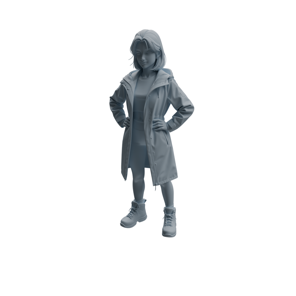 Detail view of MRY-SFW LYTR1017 Female Camping Character with Tent Modern Model 4 pcs Model