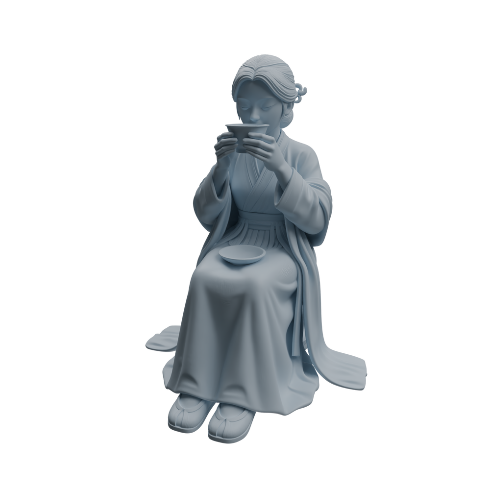 Detail view of MRY-SFW LYTR983 Ancient Lady Tea Tasting Character Modern Model 3 pcs Model