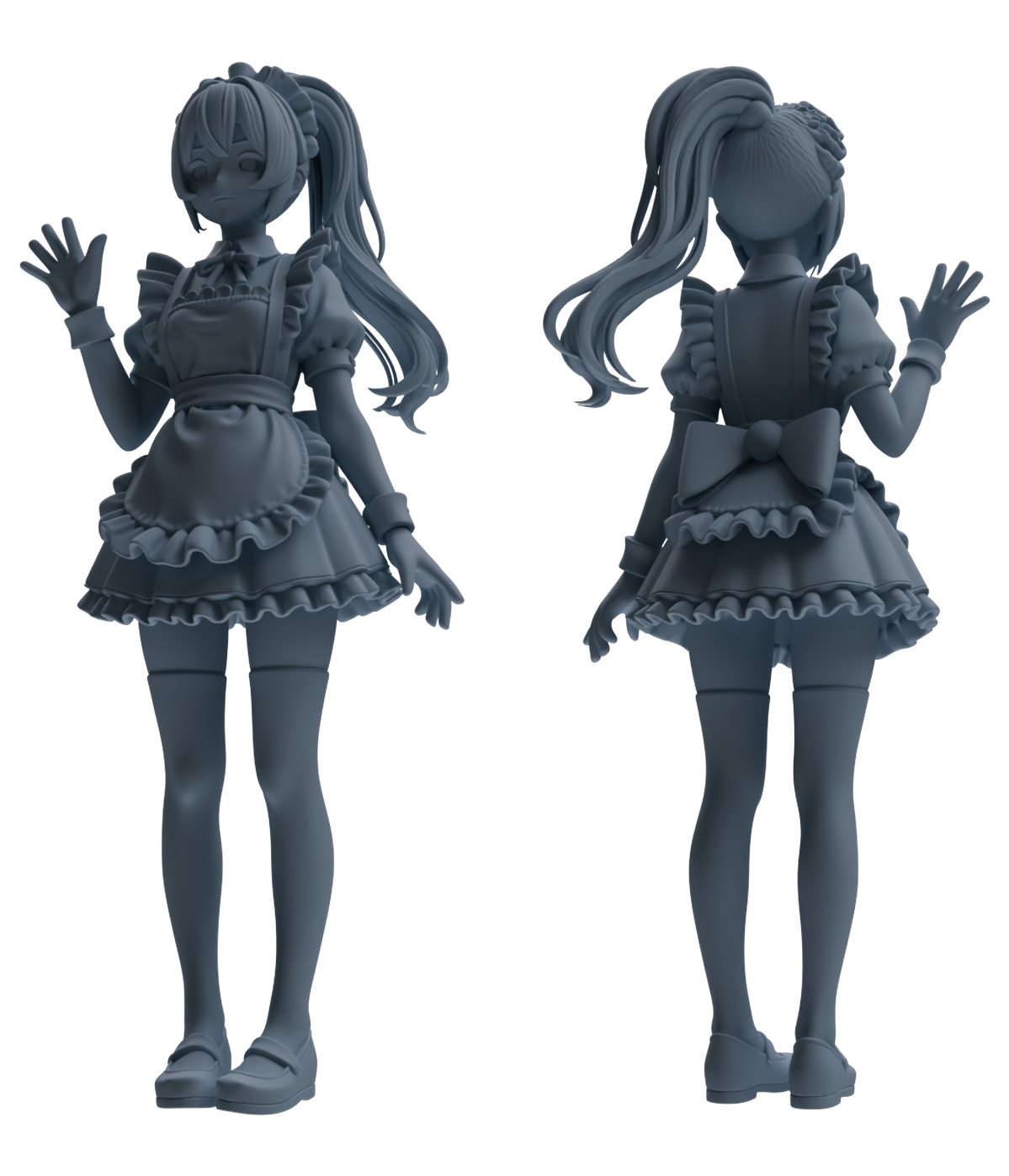 Detail view of MRY-SFW LYTR877 Multi-pose Maid Girl Figure Modern Model 3 pcs Model