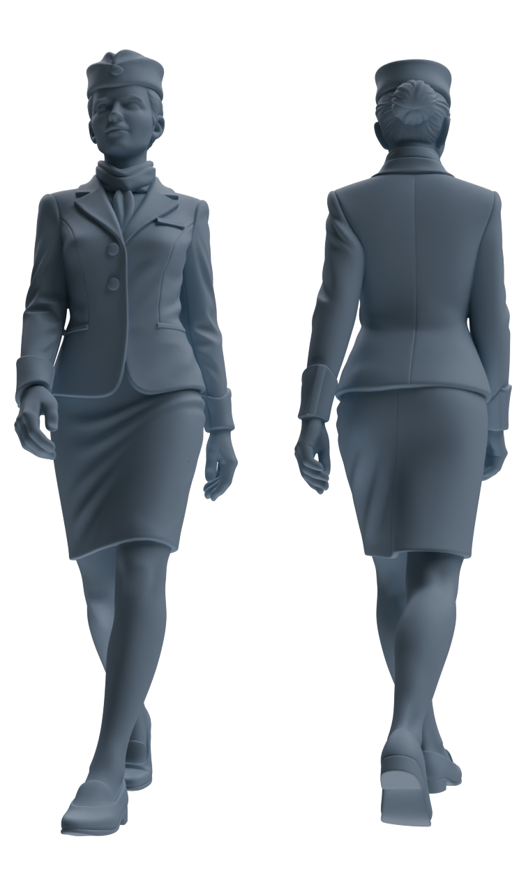 Detail view of MRY-SFW LYTR862 Flight Attendant Service Pose Woman Figure Modern Model 4 pcs Miniature Car Diorama Figures Scene Props Accessories Resin Model