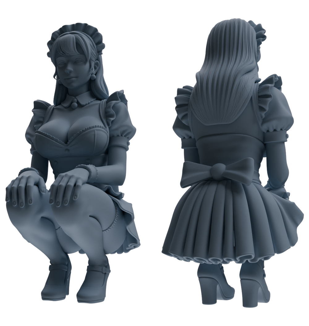 Detail view of MRY-SFW LYTR851 Maid Outfit Figure Modern Model 4 pcs Miniature Car Diorama Figures Scene Props Accessories Resin Model