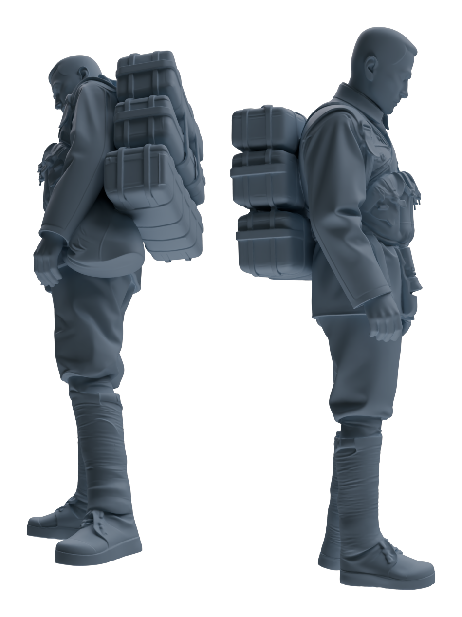Detail view of MRY-SFW LYGR605 Historical People's Liberation Army Six-Person Carrying Group Model