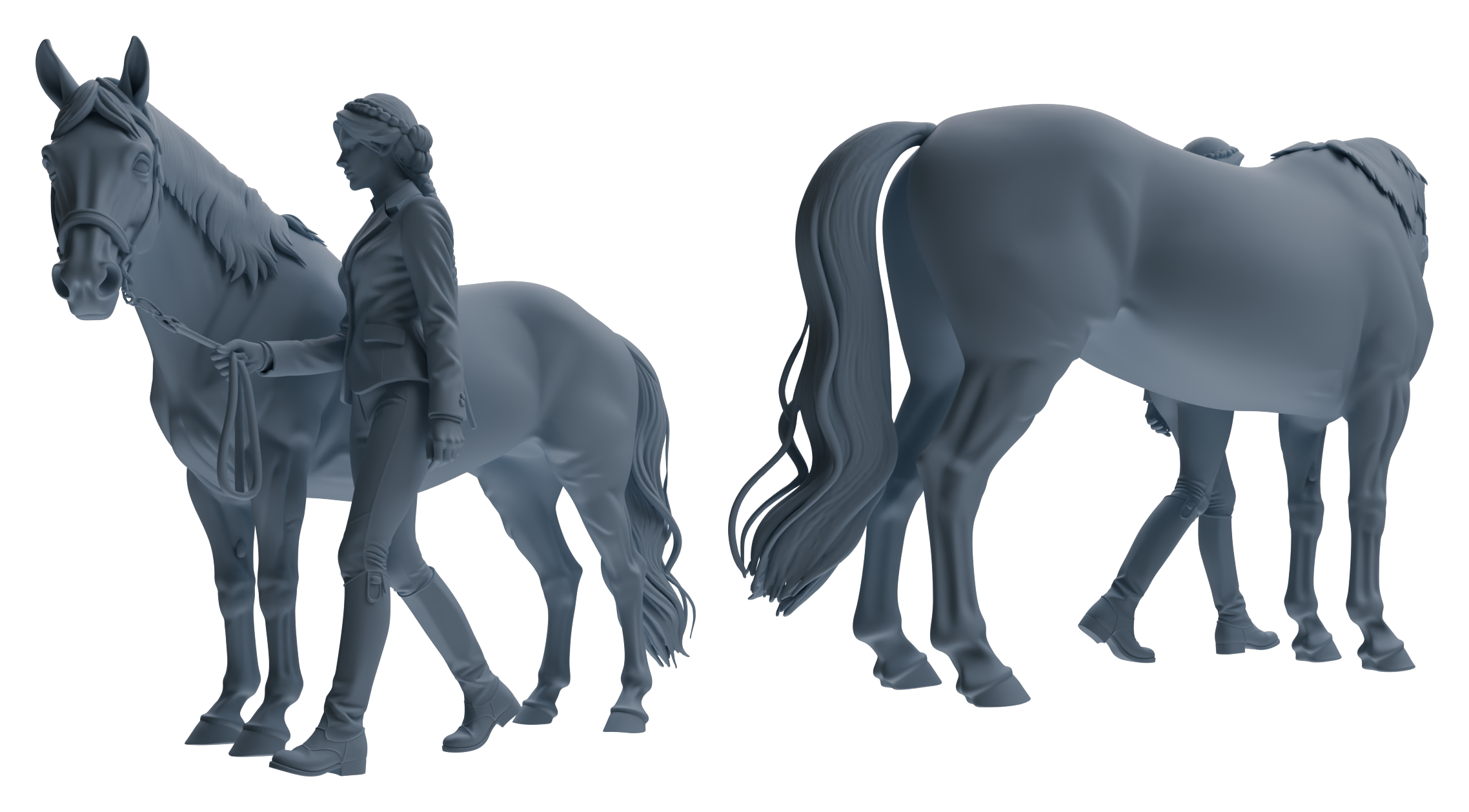 Detail view of MRY-SFW LYTR905 Horse Trainer with Horse Modern Model 4 pcs Model
