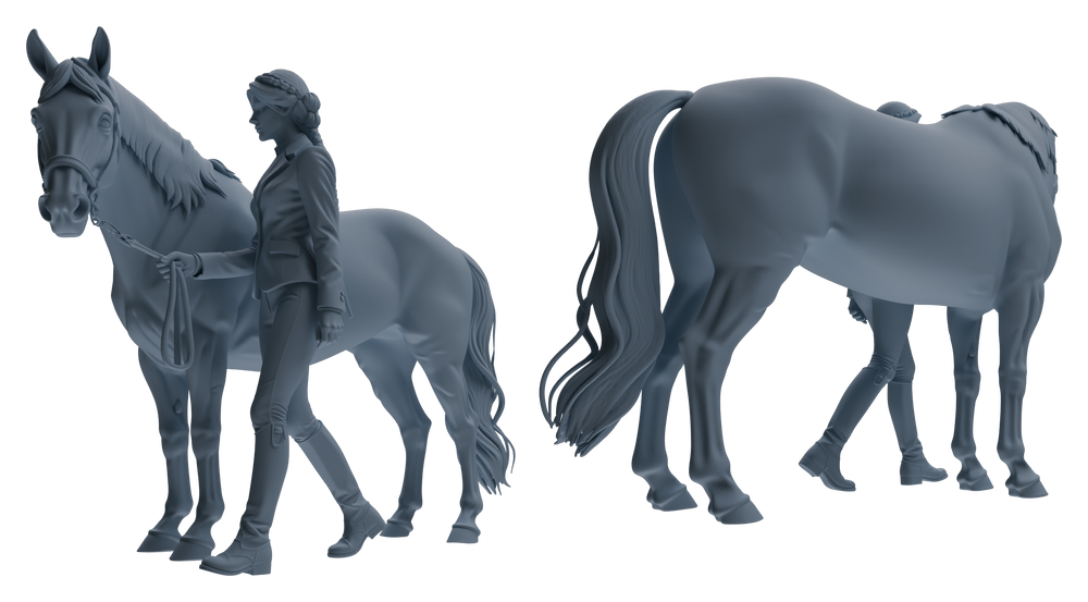 Detail view of MRY-SFW LYTR905 Horse Trainer with Horse Modern Model 4 pcs Model